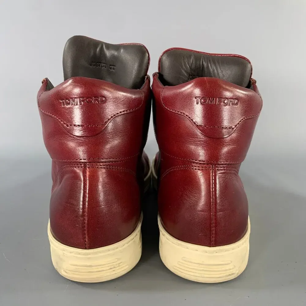 TOM FORD Size 8 Burgundy Leather High Top Lace Up Shoes